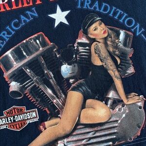 Harley-Davidson USA Girl Motor Alamo Texas Motorcycle Blue Tshirt‎ Mens Large